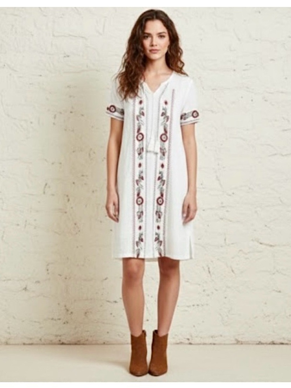 ANTHROPOLOGIE Orange Creek DRESS Linen Embroidered SMALL Ivory